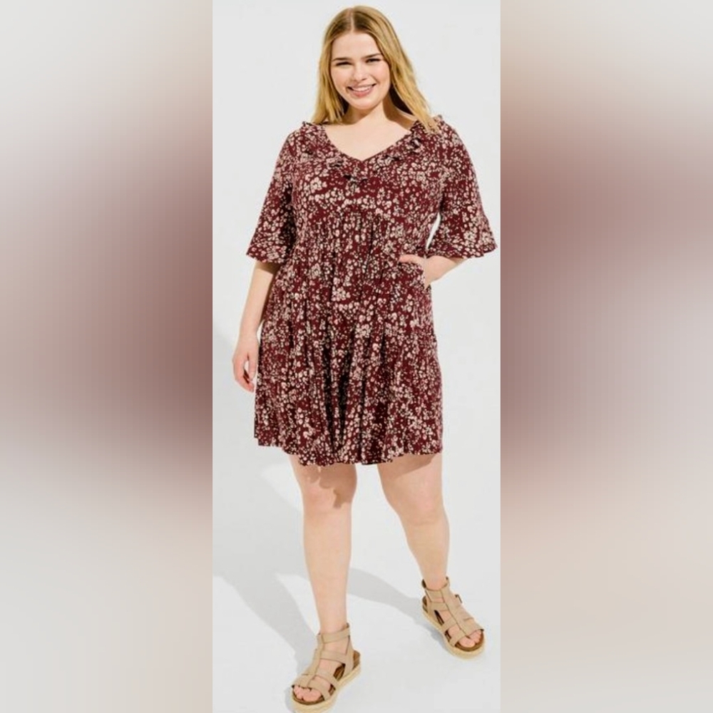 Torrid Mini Rayon Slub ruffle neckline dress, size 0 (12)